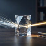 Prisma de cristal filtrando un rayo de luz sobre fondo oscuro, simbolizando la curación de contenidos y el enfoque estratégico de la atención.